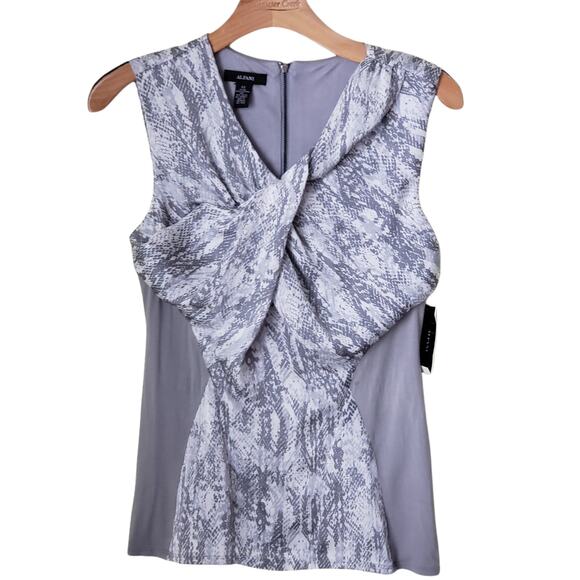 NWT Alfani Gray/White Paris Chic Draped Snake Print Top XS - Picture 1 of 10